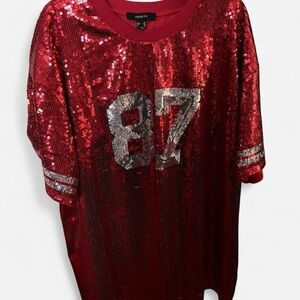 Forever 21+ Jersey Style Red Sequins oversized mini dress with silver accents